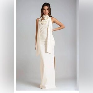 Chic Cream One-Shoulder Dress with Floral Accent